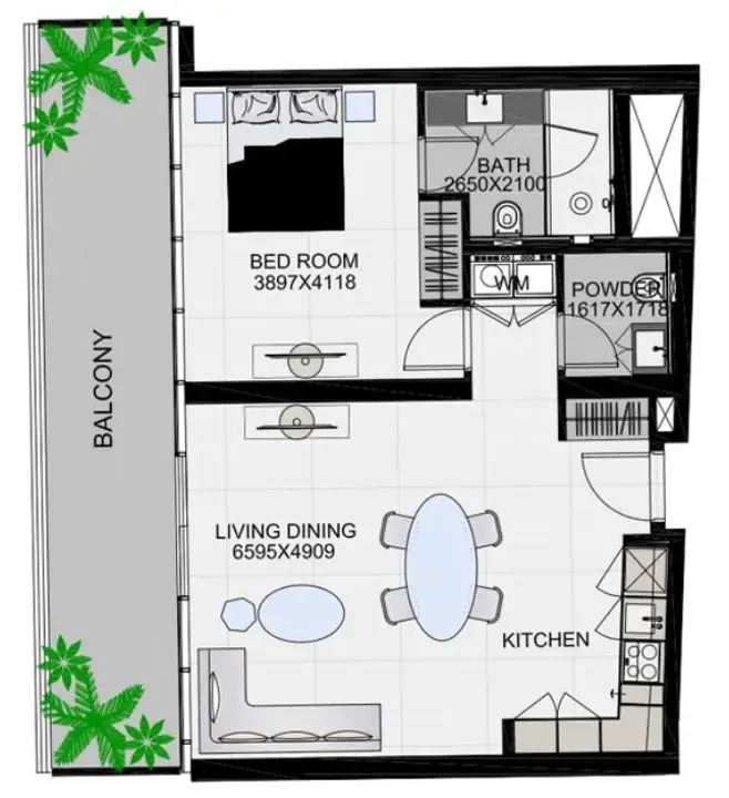 1 BR floor plan