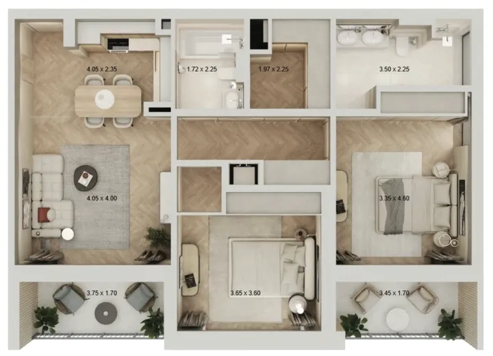 2 BR floor plan
