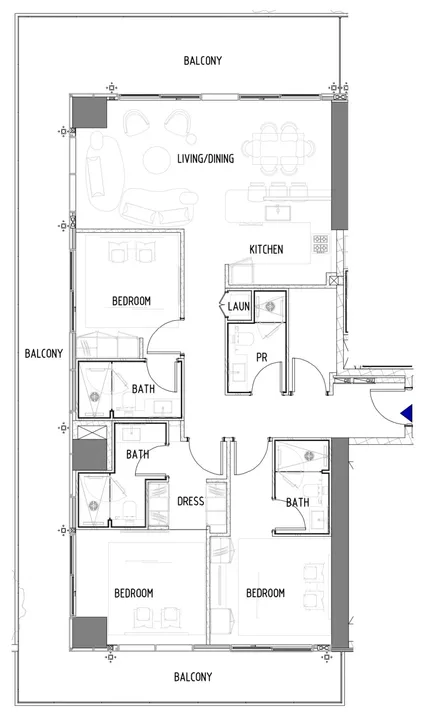 3 BR floor plan