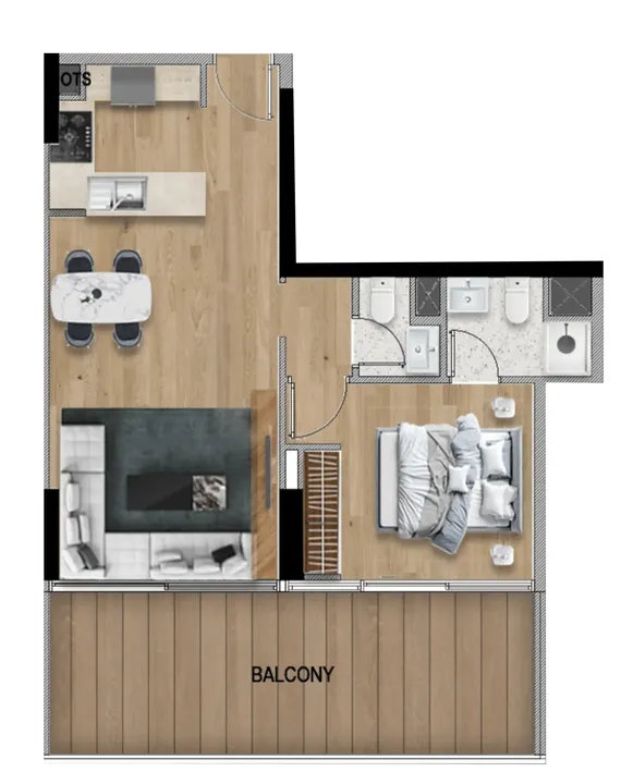 1 BR floor plan