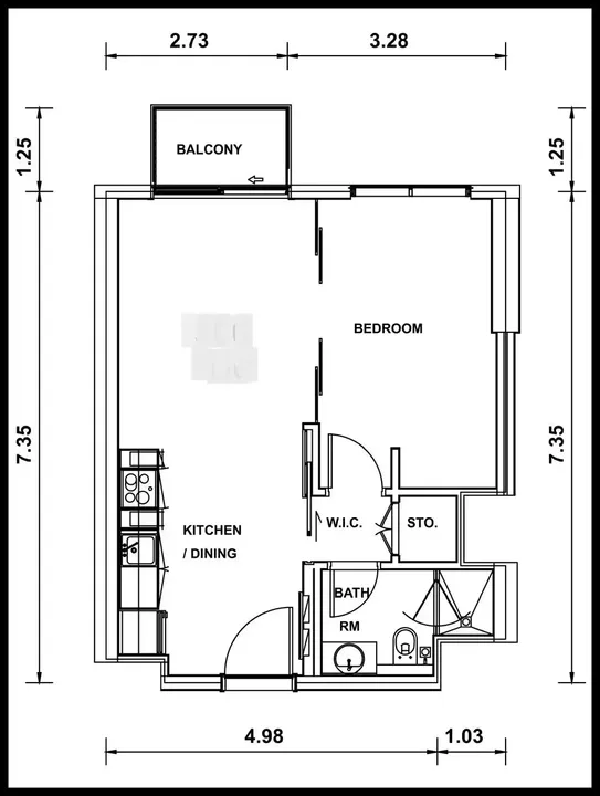 1 BR floor plan
