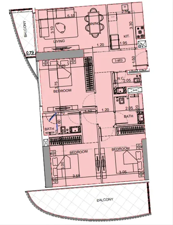 3 BR floor plan