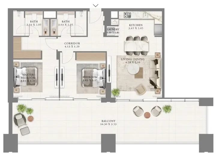 2 BR floor plan