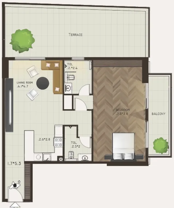 1 BR floor plan