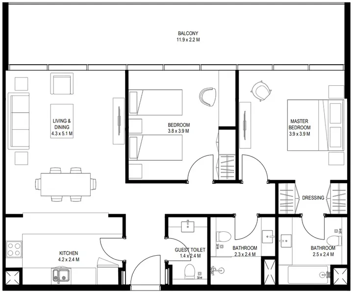 2 BR floor plan