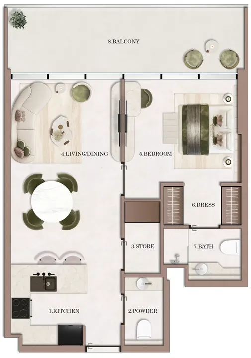 1 BR floor plan