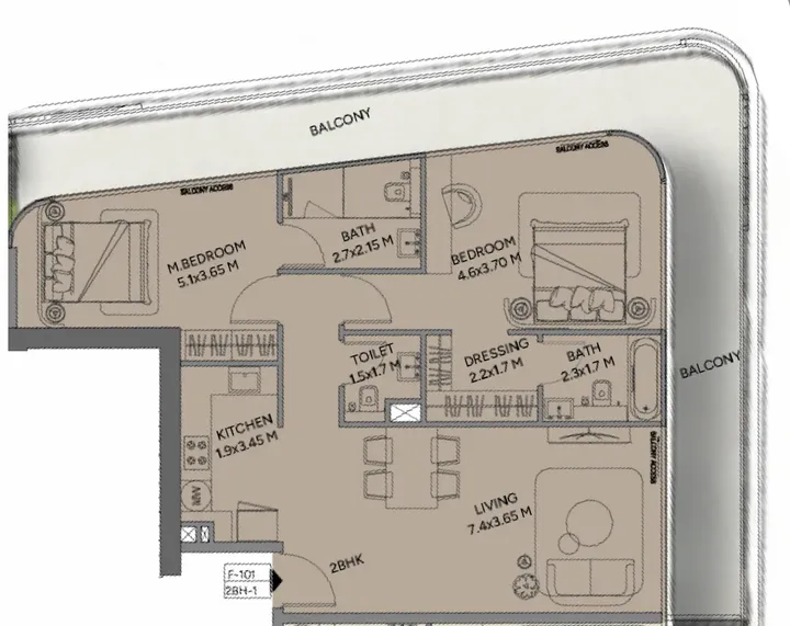 2 BR floor plan