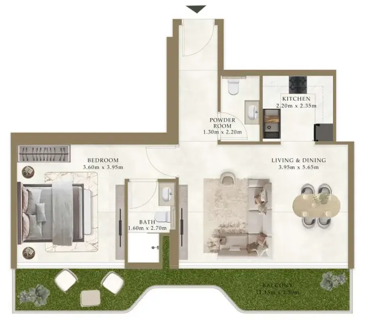 1 BR floor plan