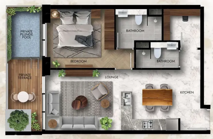 1 BR floor plan