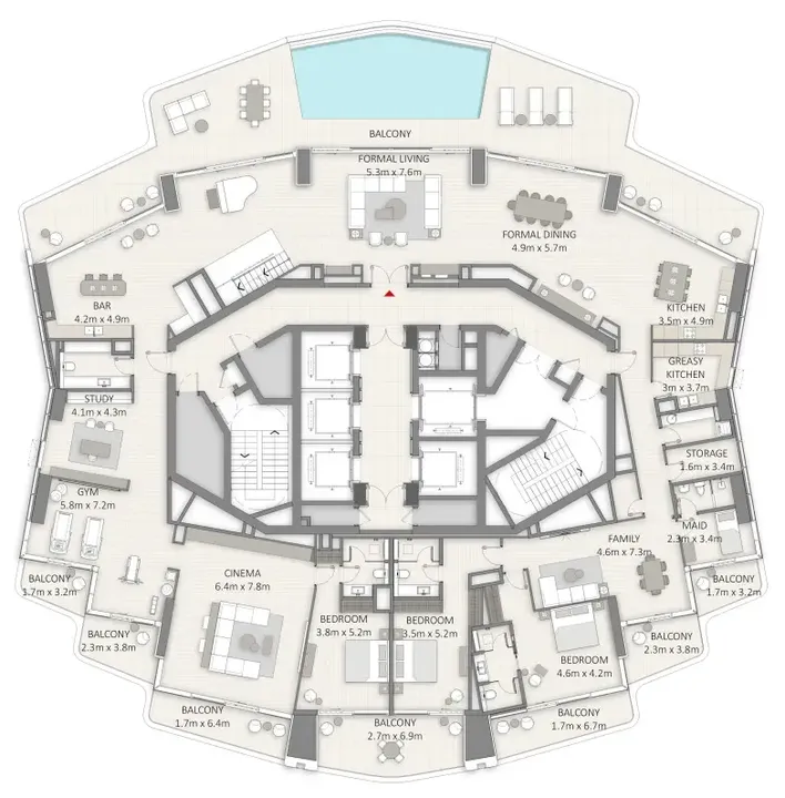 5 BR floor plan