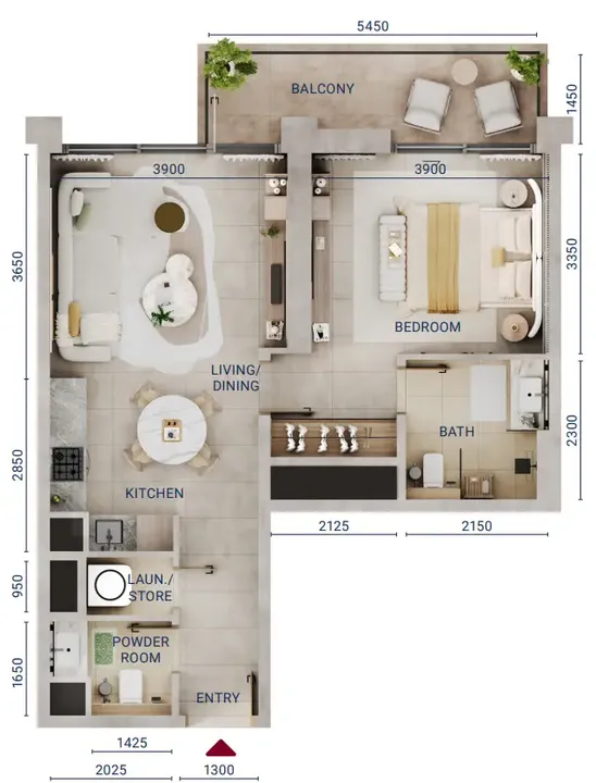 1 BR floor plan