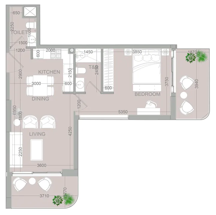 1 BR floor plan