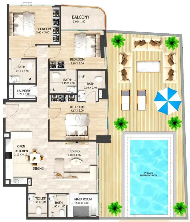3 BR floor plan