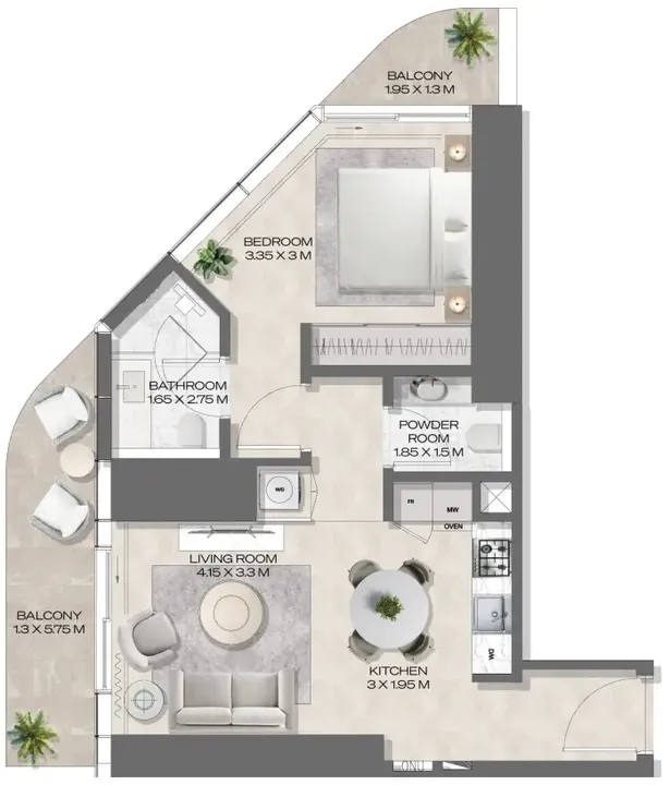 1 BR floor plan