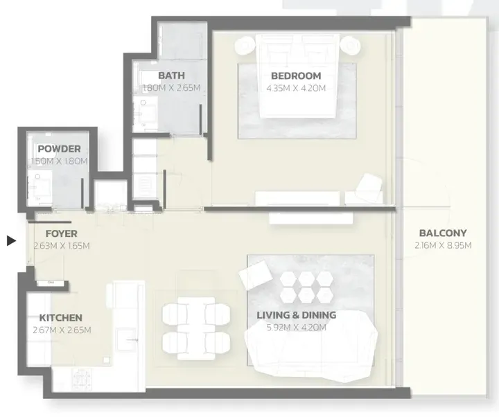 1 BR floor plan