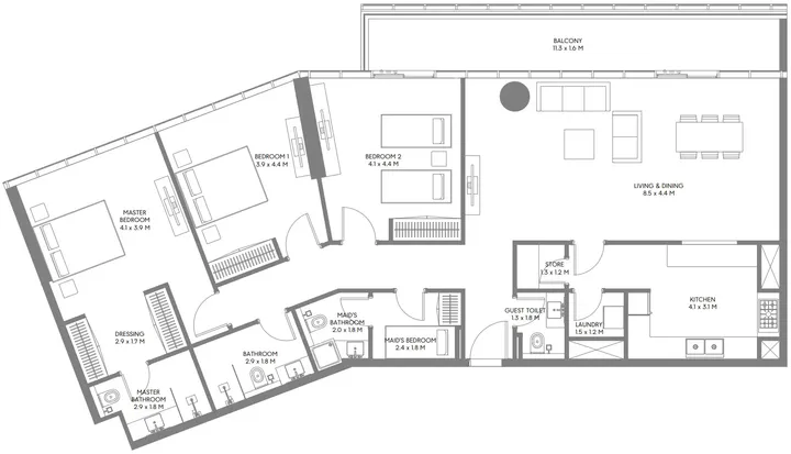 3 BR floor plan