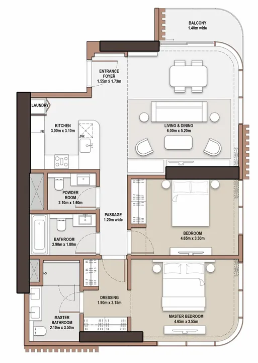 2 BR floor plan