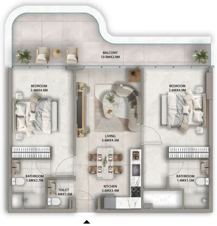 2 BR floor plan