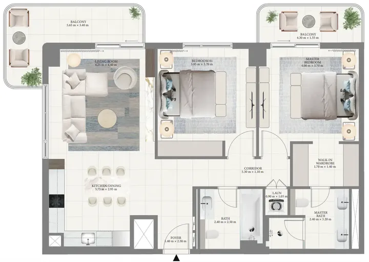 2 BR floor plan