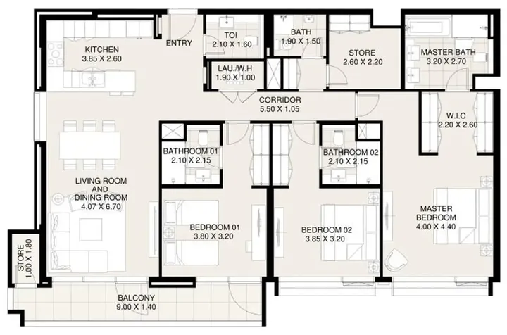 3 BR floor plan