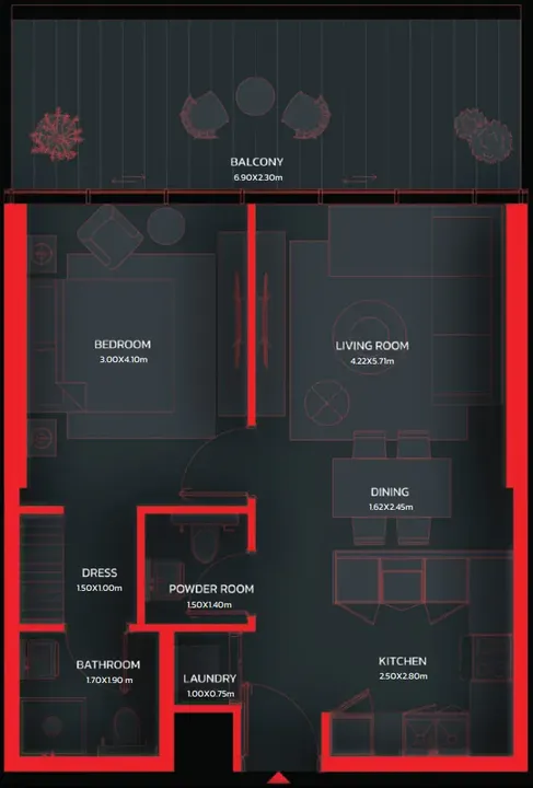 1 BR floor plan