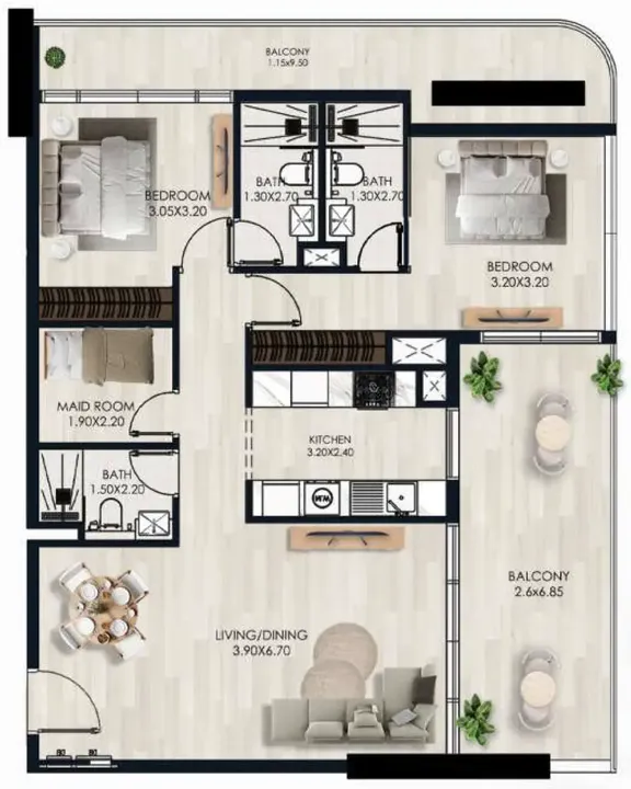 2 BR floor plan