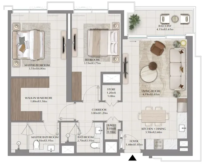 2 BR floor plan