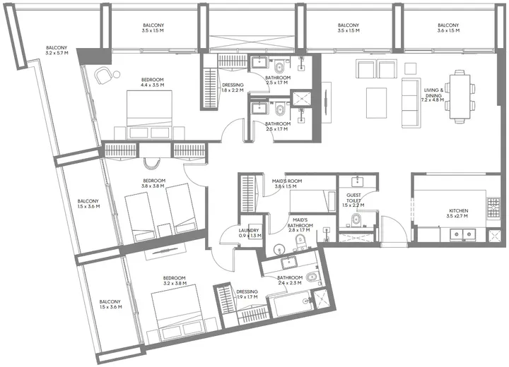 3 BR floor plan