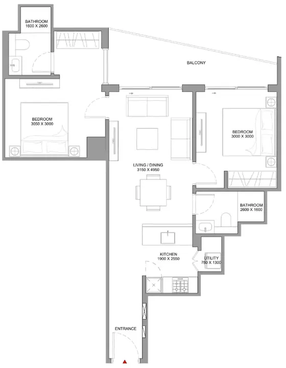 2 BR floor plan