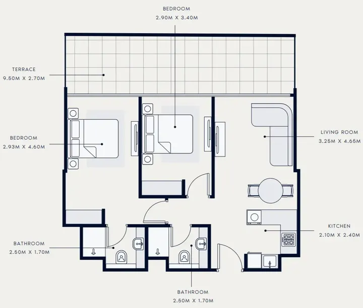 2 BR floor plan