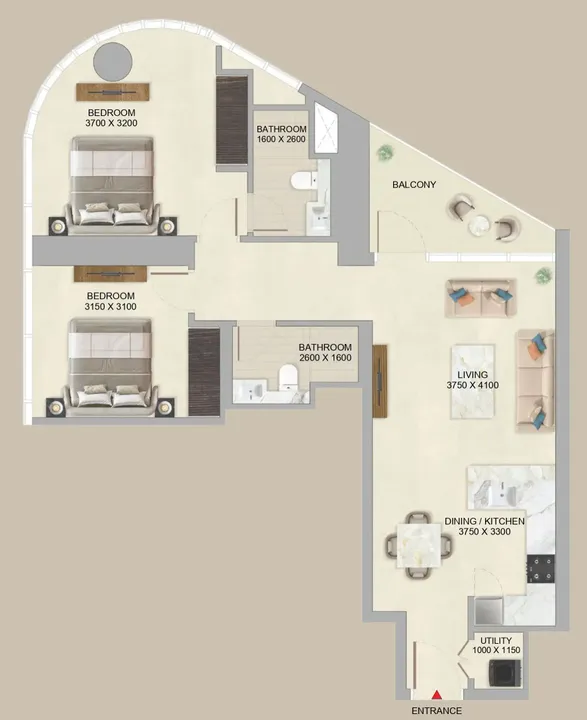 2 BR floor plan