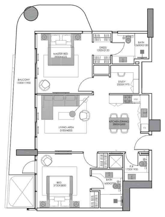 2 BR floor plan
