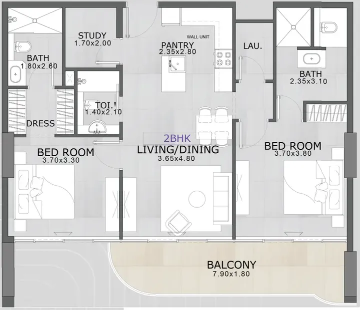 2 BR floor plan