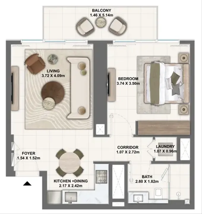 1 BR floor plan