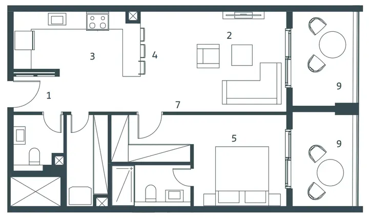 1 BR floor plan