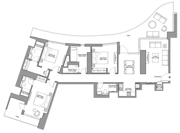 3 BR floor plan