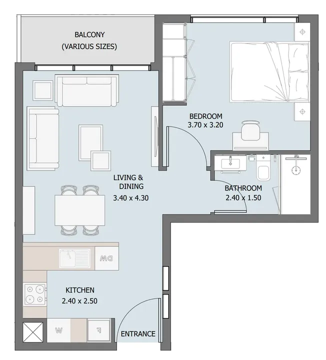 1 BR floor plan
