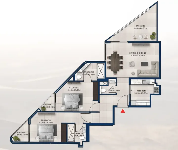 2 BR floor plan