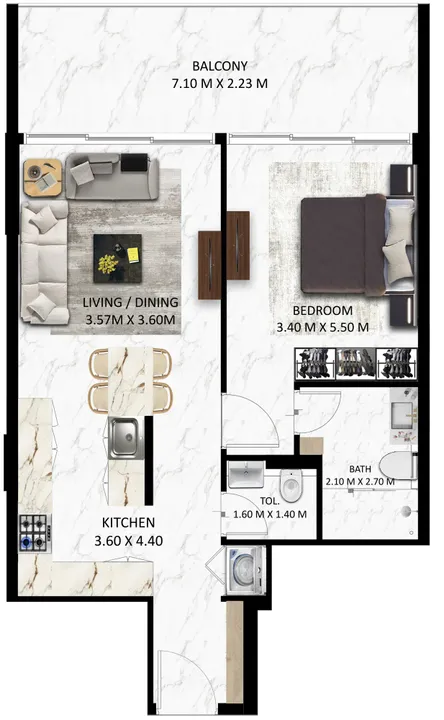 1 BR floor plan
