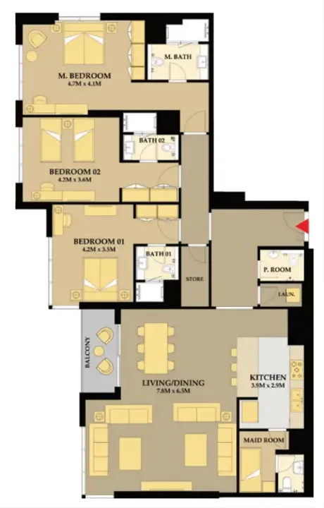 3 BR floor plan