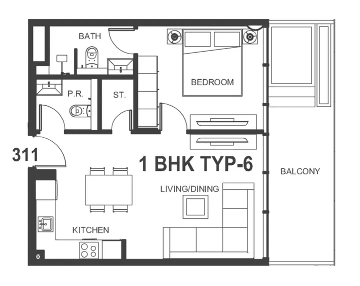 1 BR floor plan