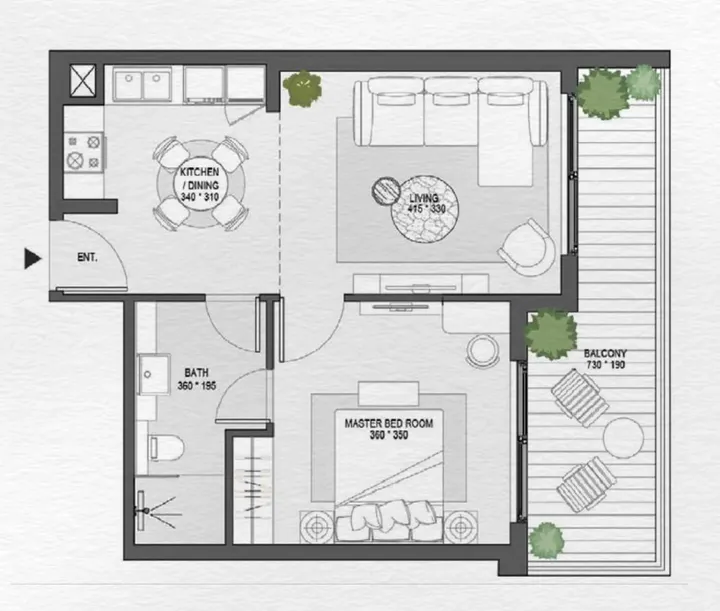 1 BR floor plan