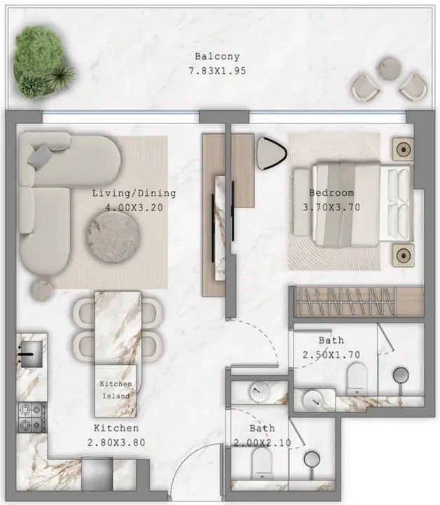 1 BR floor plan