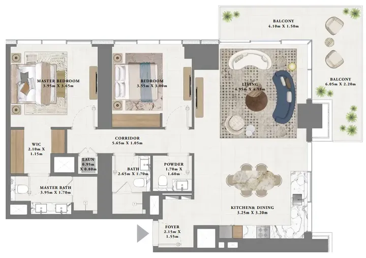 2 BR floor plan