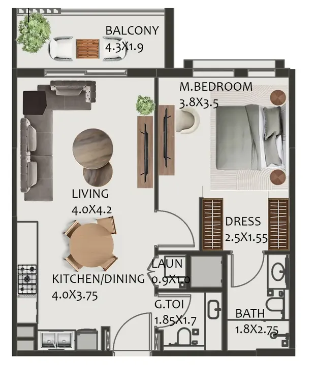 1 BR floor plan