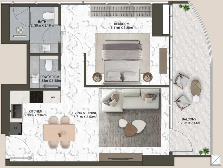 1 BR floor plan