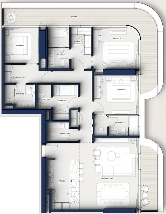 3 BR floor plan