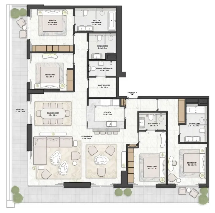 4 BR floor plan