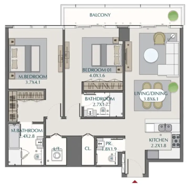 2 BR floor plan