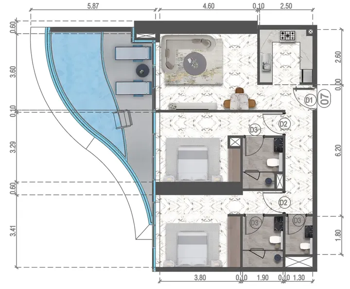 2 BR floor plan